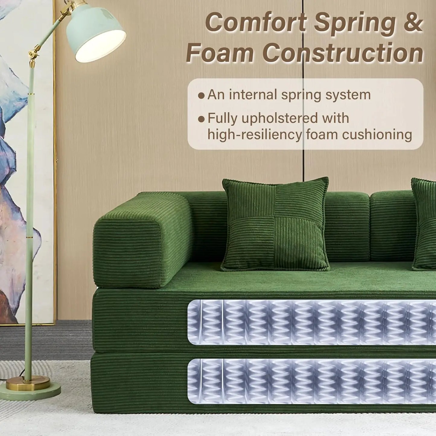 Convertible Floor Sofa Bed With Pillow Back Support Armrest