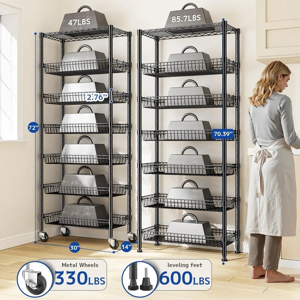 7 Tier Wheeled Wire Shelving Unit For Kitchen And Pantry
