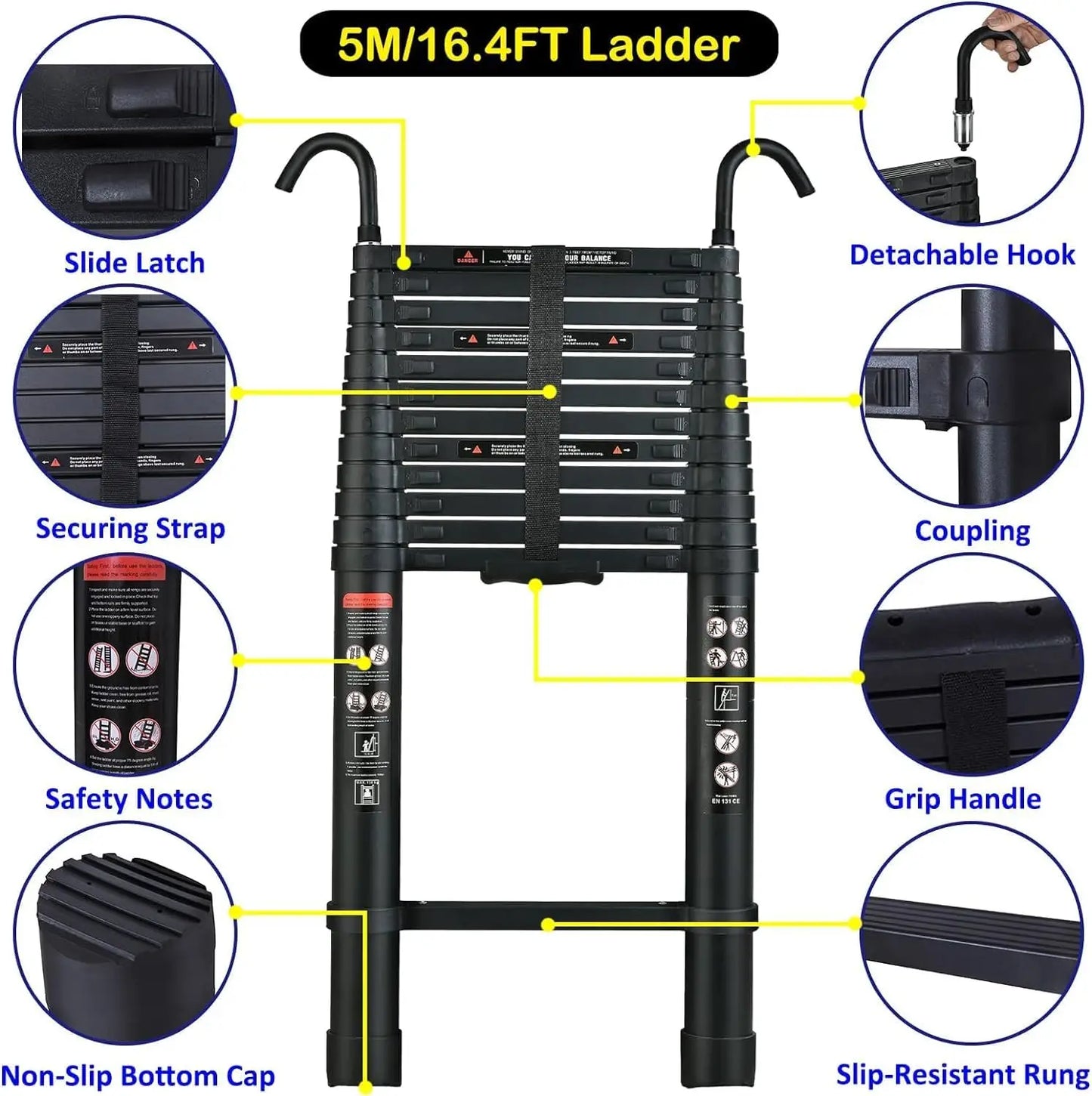 DayPlus Telescopic Aluminum Ladder With Detachable Hooks