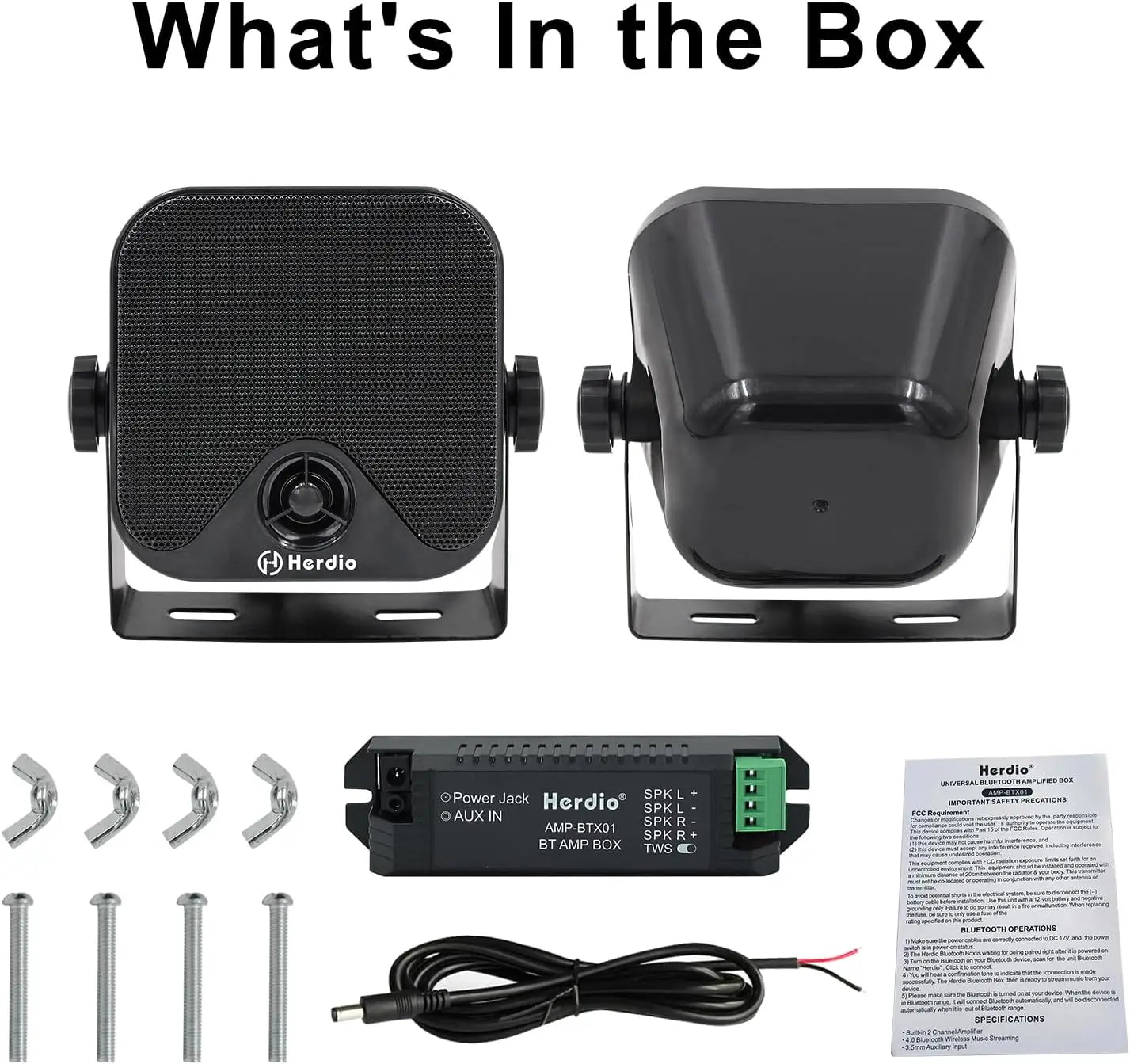 Herdio Waterproof Marine Bluetooth Speaker 100W Heavy Duty Surface Mounted