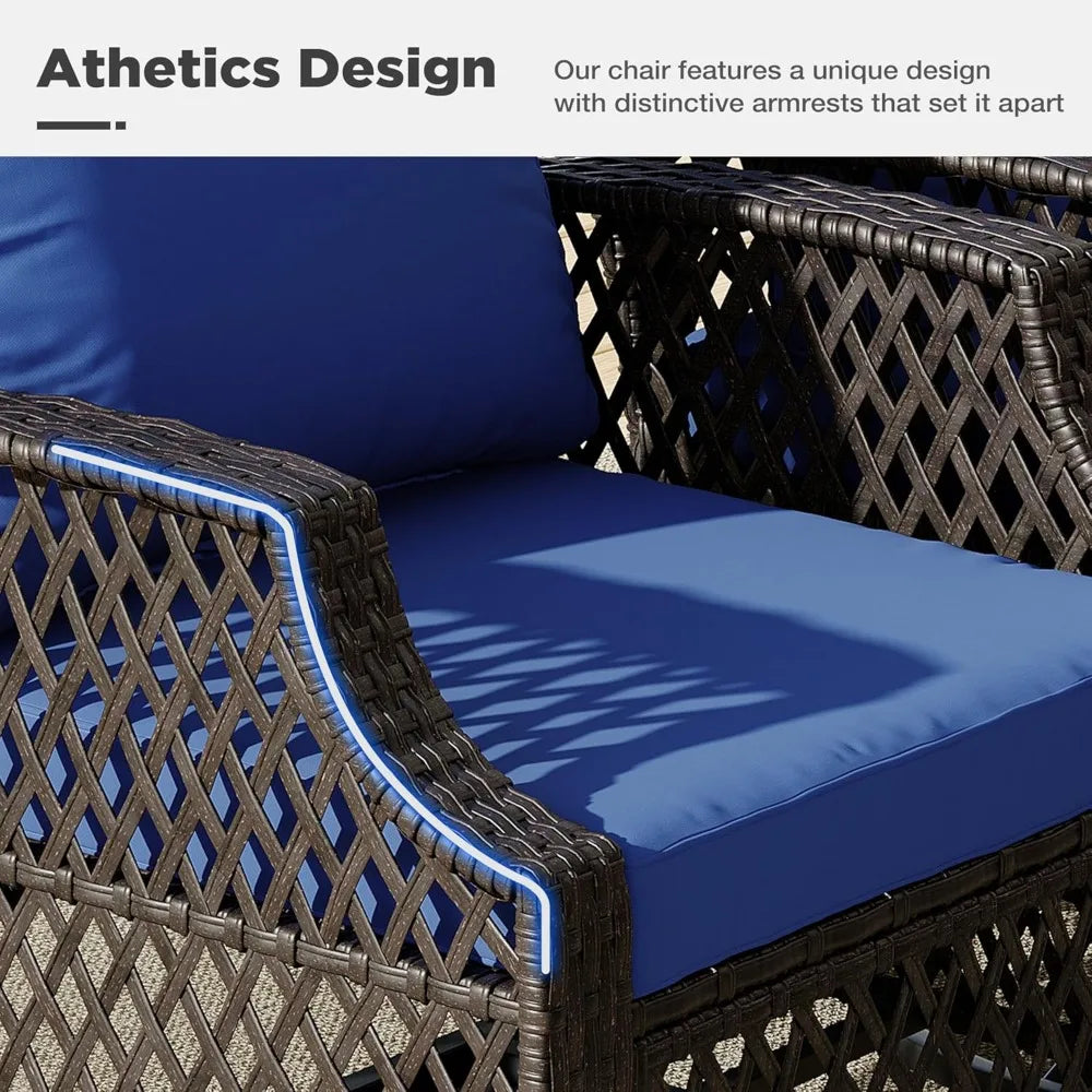 Outdoor Wicker Swivel Chair Set With Cushions And Glass Table