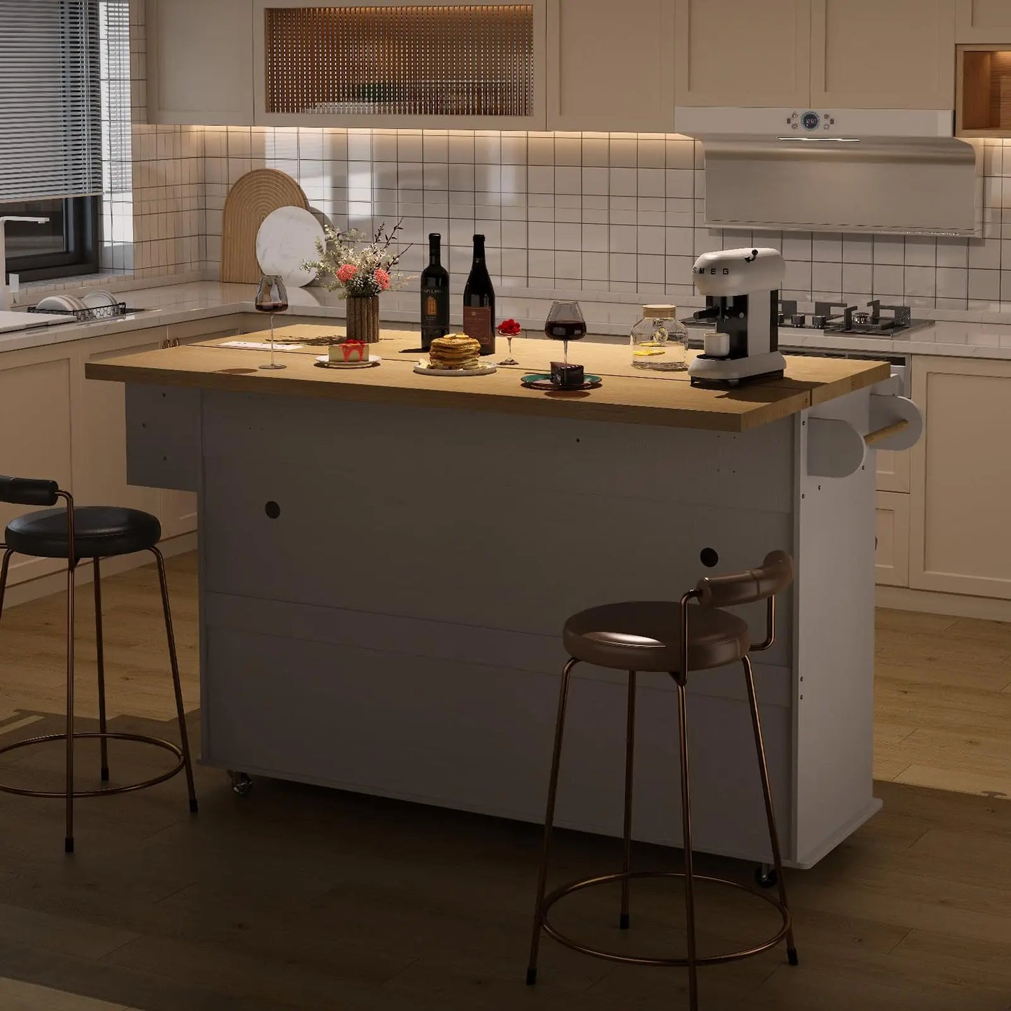 ONBRILL Mobile Kitchen Island Cart With Power Outlet