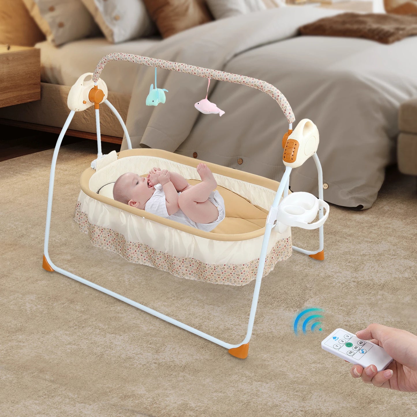 Foldable Electric Baby Cradle With Music Mosquito Net And Swing