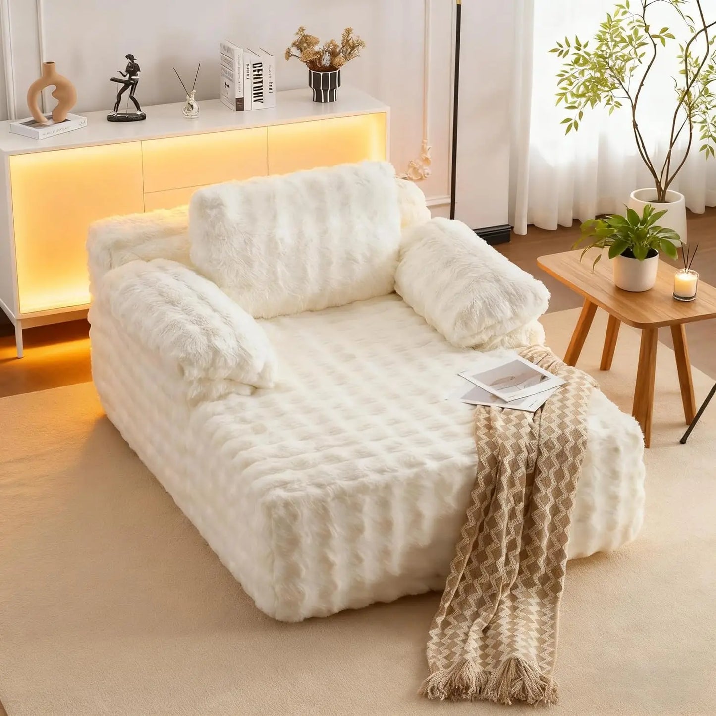 Chaise Lounge Chair Indoor Reading Sofa Bed With Bubble Fleece