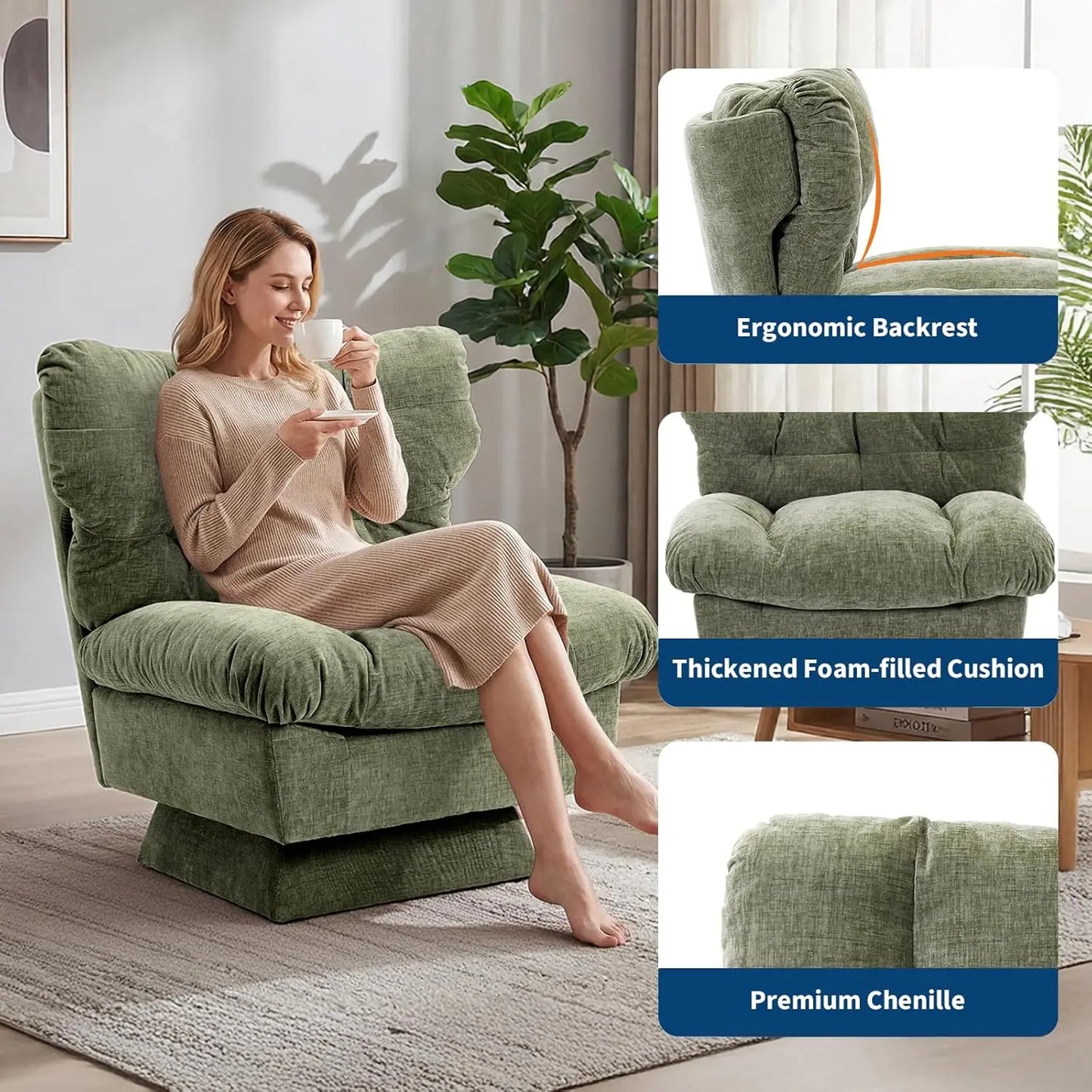 Chenille Swivel Accent Chair 360 Degree Comfort Modern Sofa Chair
