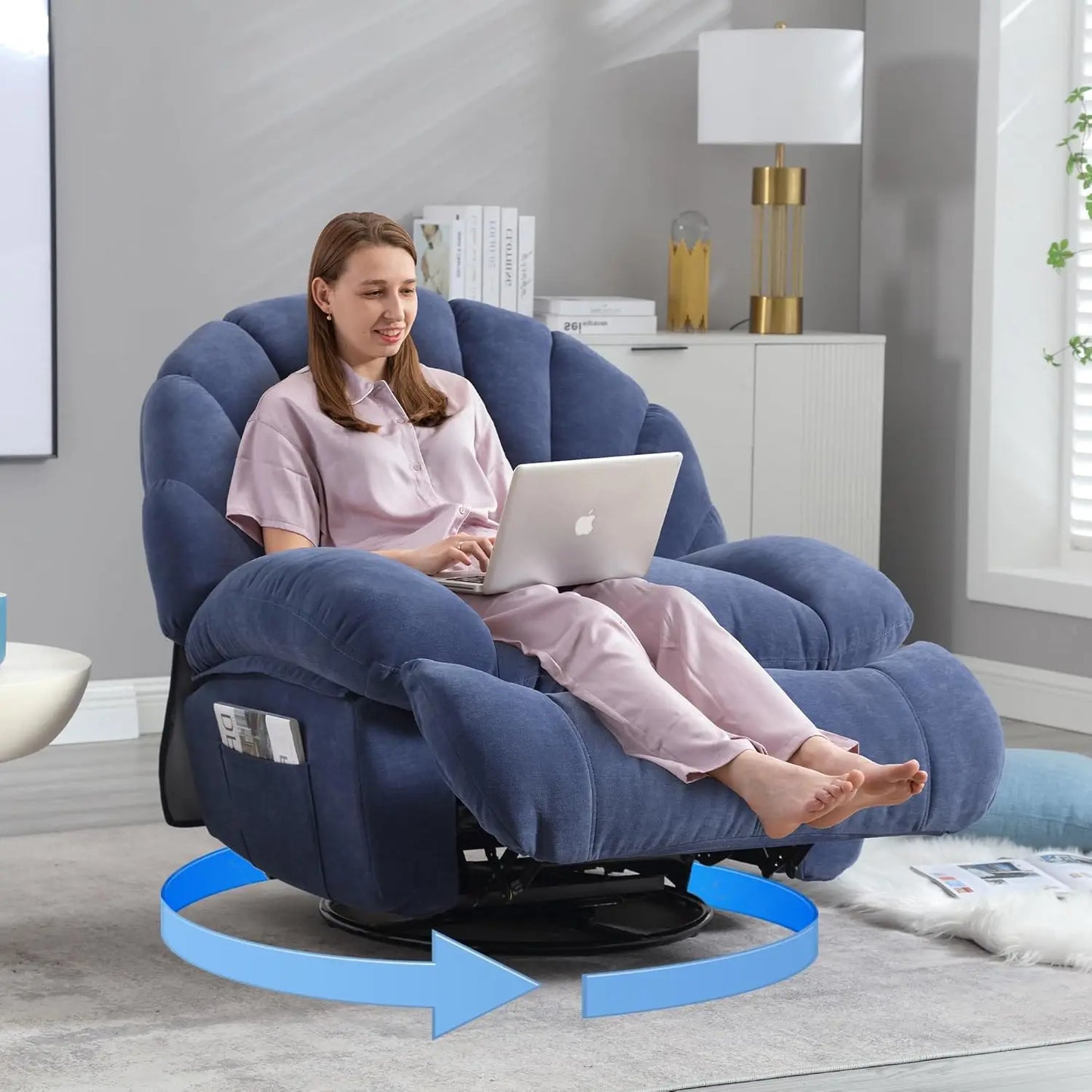 Swivel Rocker Recliner Chair With 360 Manual Rotation