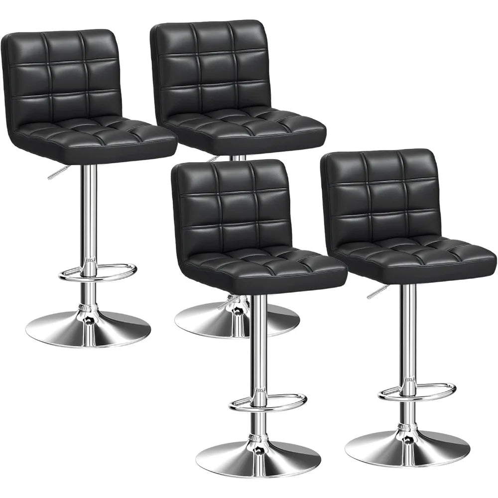 Adjustable Swivel Barstools Set, Modern PU Leather Square Back