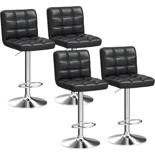 Adjustable Swivel Barstools Set, Modern PU Leather Square Back