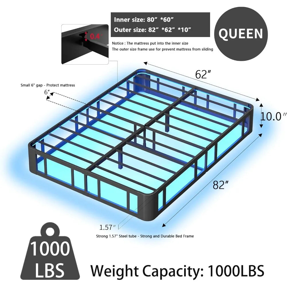 Platform Bed Frame With LED Lights And Sturdy Steel Base