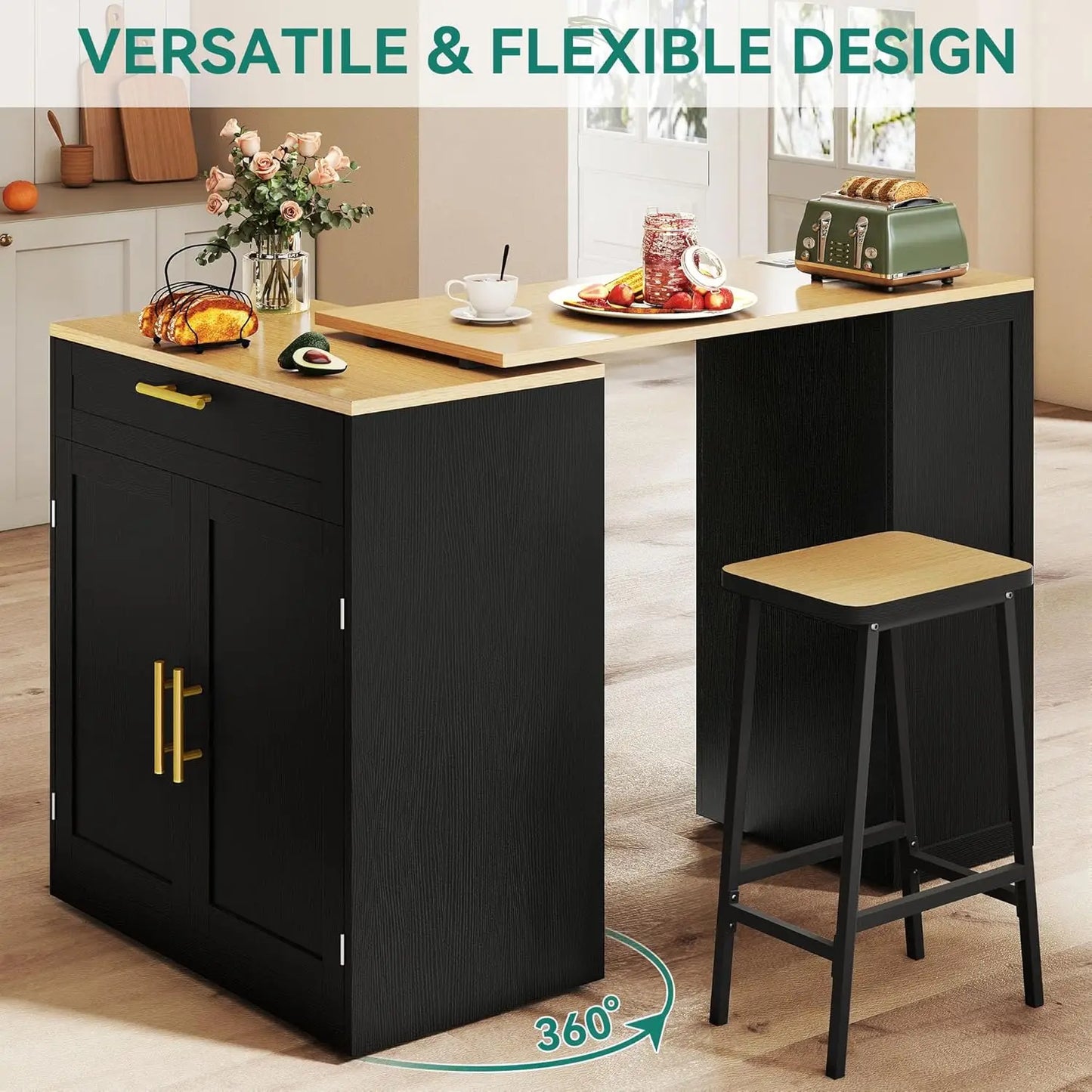 Expandable Kitchen Island With Seating Power Outlet Storage And Wheels