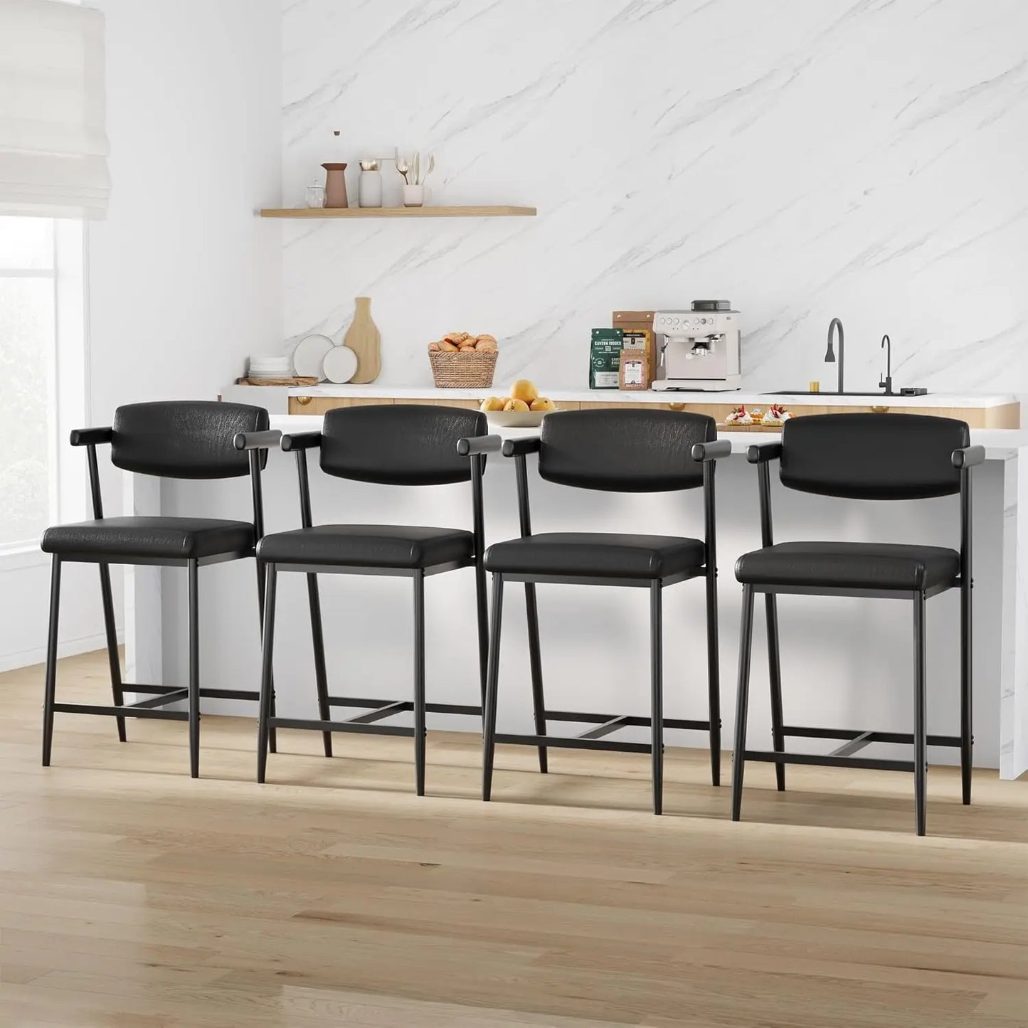 TWISTER.CK Modern Bar Stools Set 2-Pack With Upholstered Back Footrest