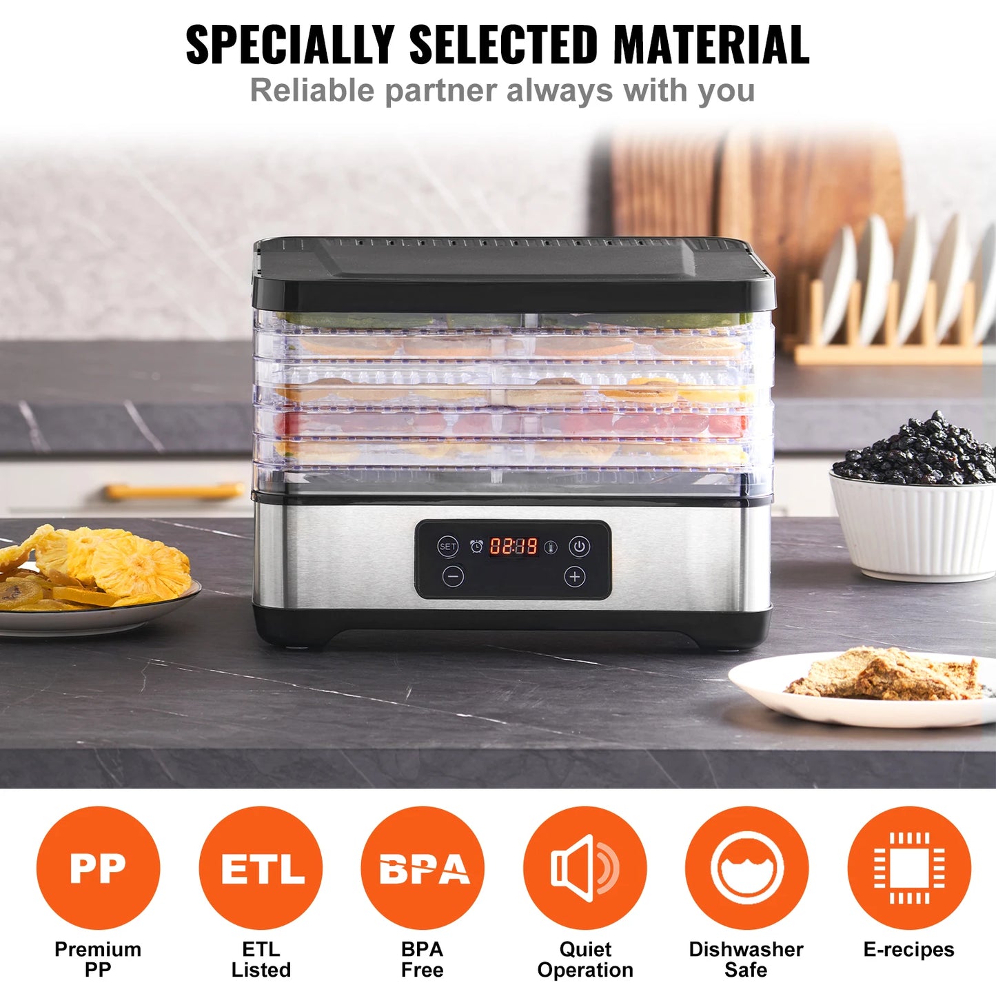 VEVOR 5 Tray Food Dehydrator With Digital Timer