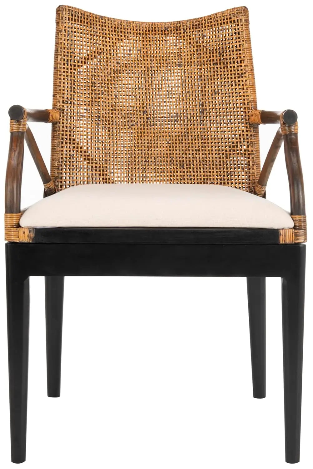 Solid Wood Rattan Arm Chair Tropical Coastal Living Room Seating