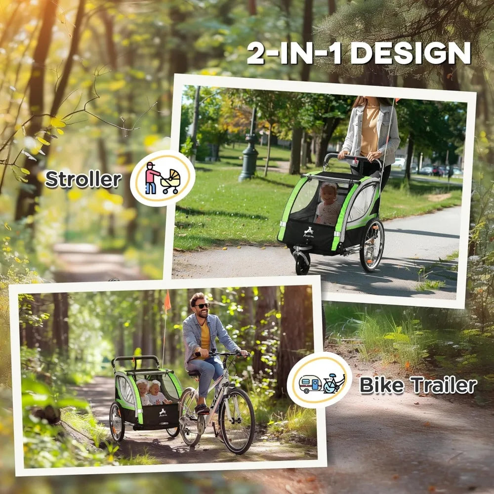 2-in-1 Walk Ride Child Bike Trailer for Two-Seater Families