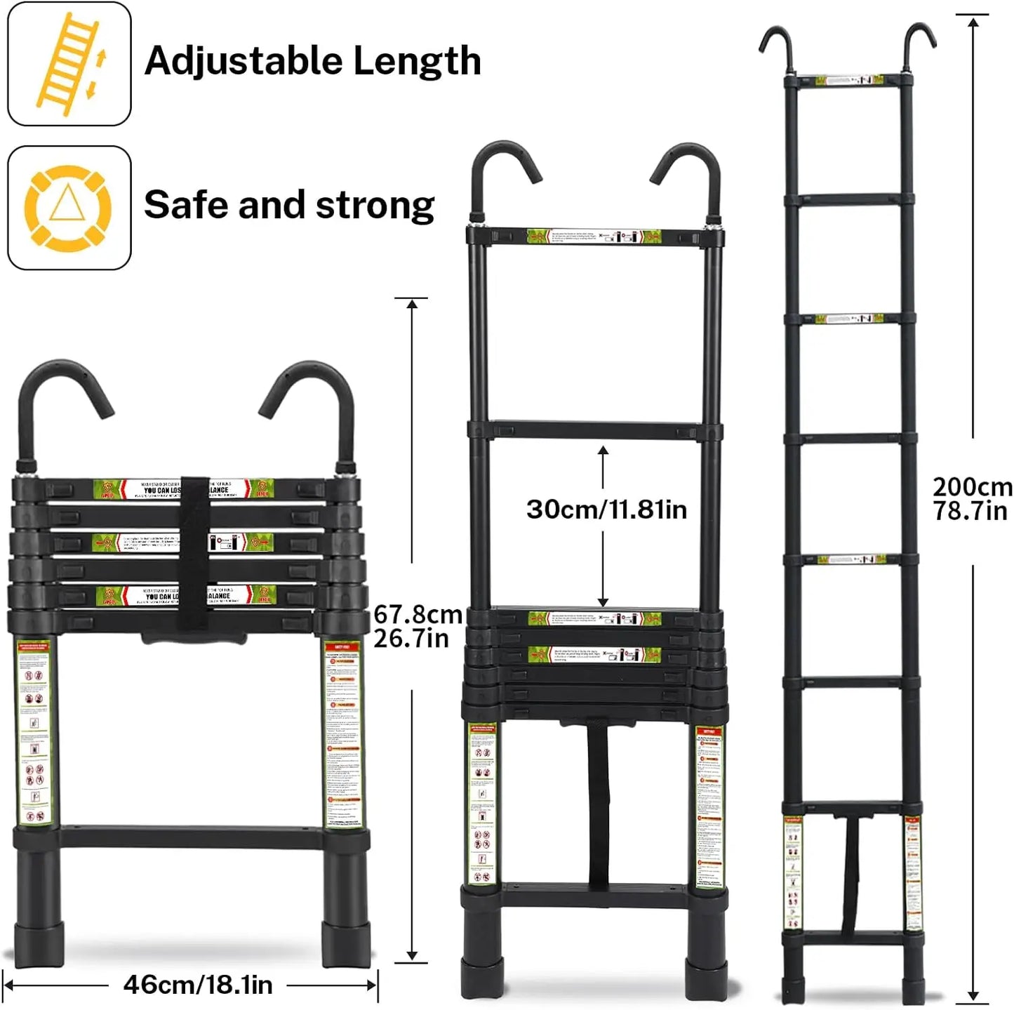 XMSJ Telescopic Ladder 6.5 ft Aluminum with Non Slip Feet