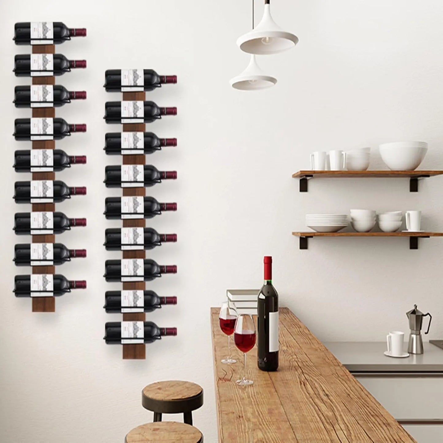 Wood Wall Mounted Wine Rack For 9 Bottles