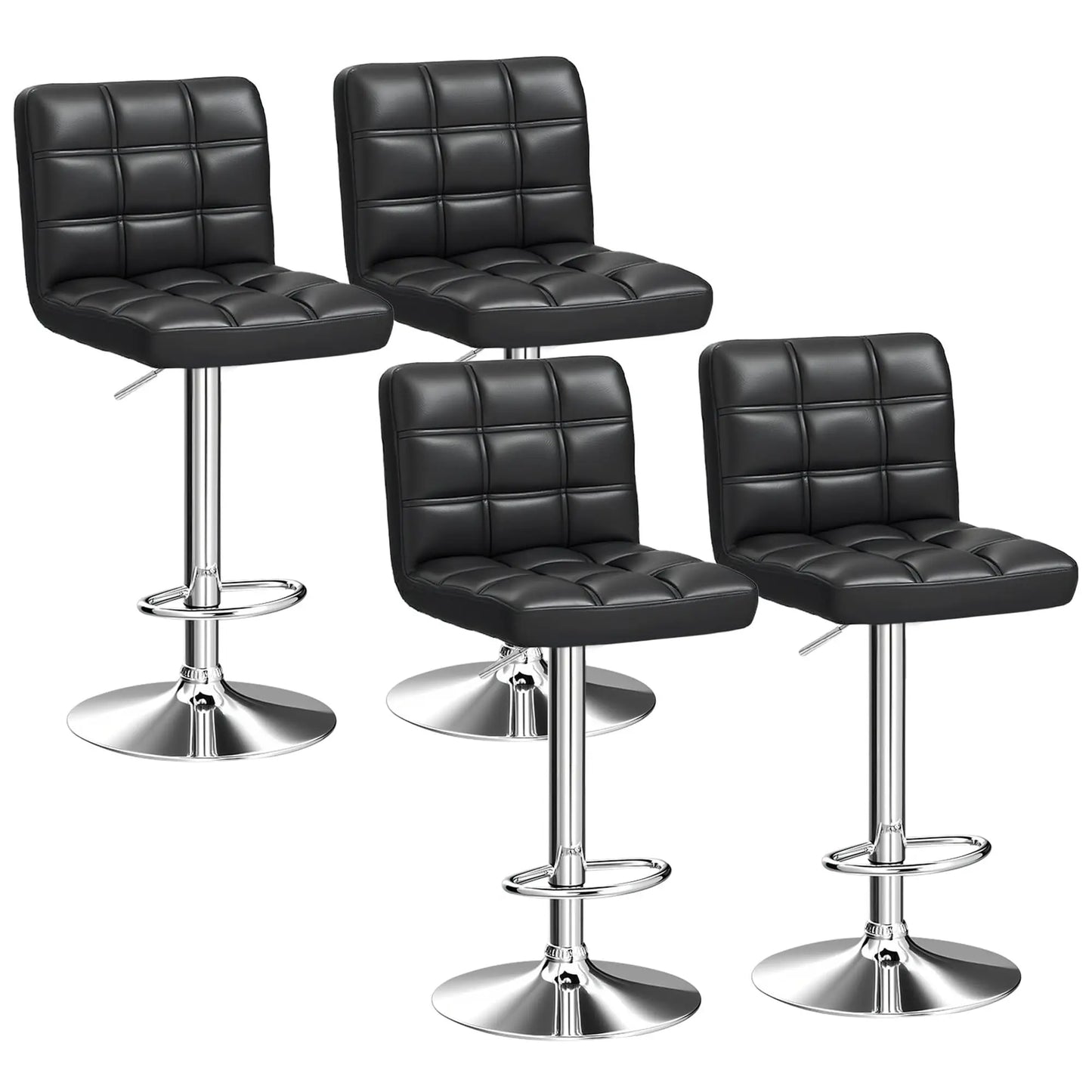 Adjustable Swivel Barstools Set, Modern PU Leather Square Back