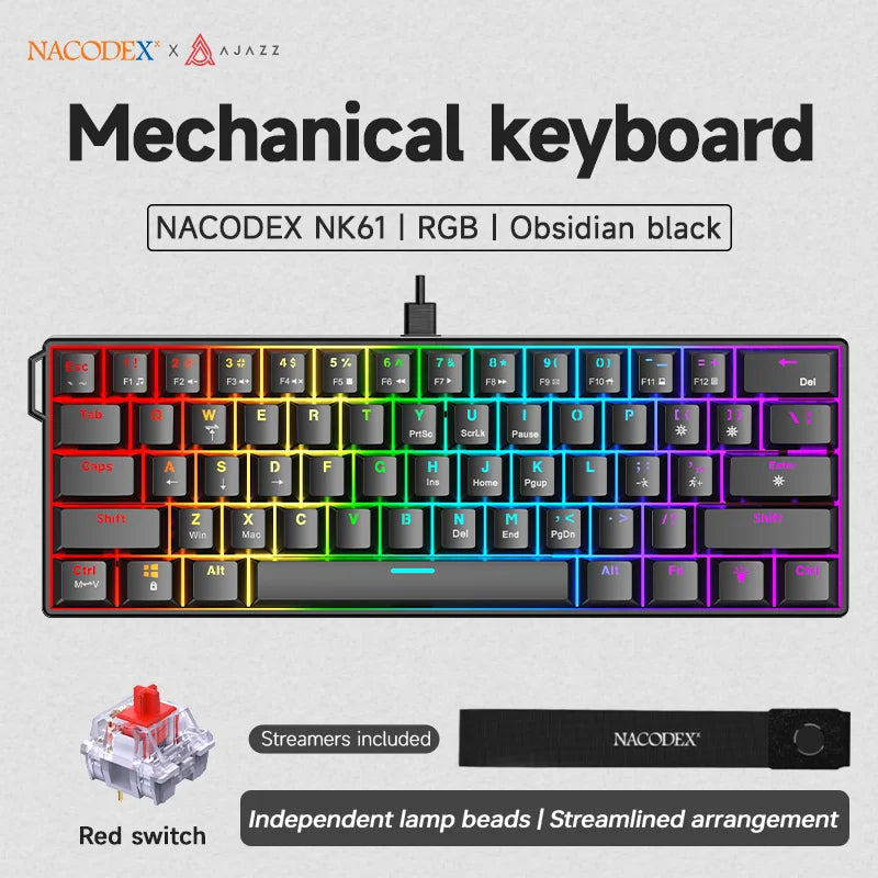 Ajazz NK61 60 Percent Mechanical Keyboard Red Switch Hot Swappable