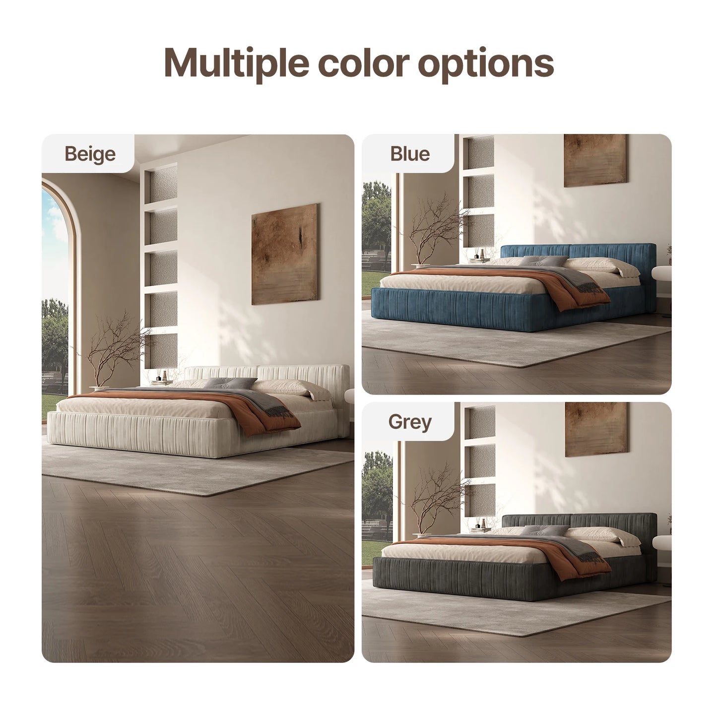 QWCCN Chenille Platform Bed With Thick Headboard And Footboard