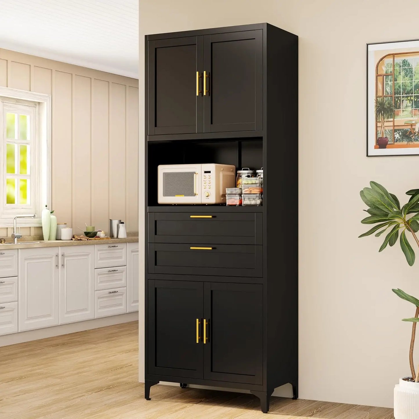 Guangbai Metal Pantry Cabinet With 2 Drawers And Adjustable Shelves