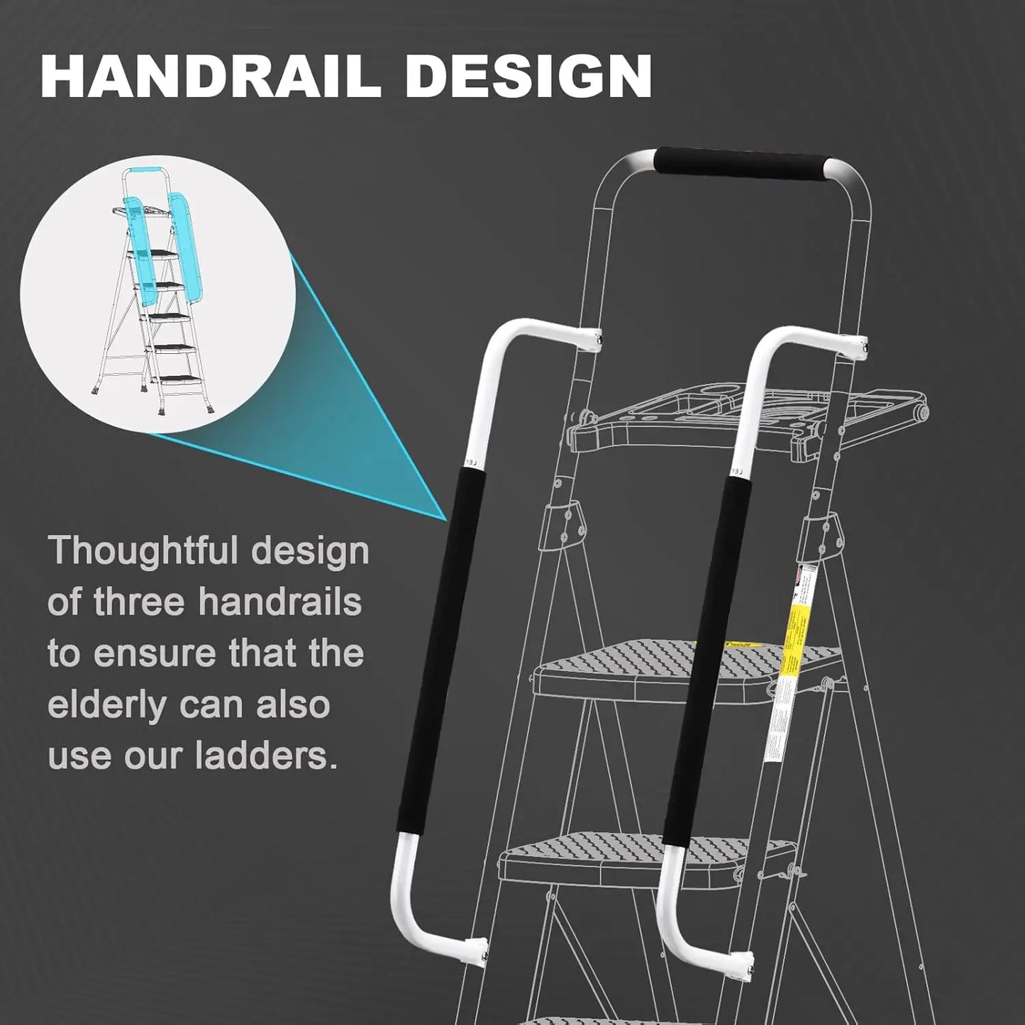 Five Step Folding Handrail Ladder Portable Steel For Home Office