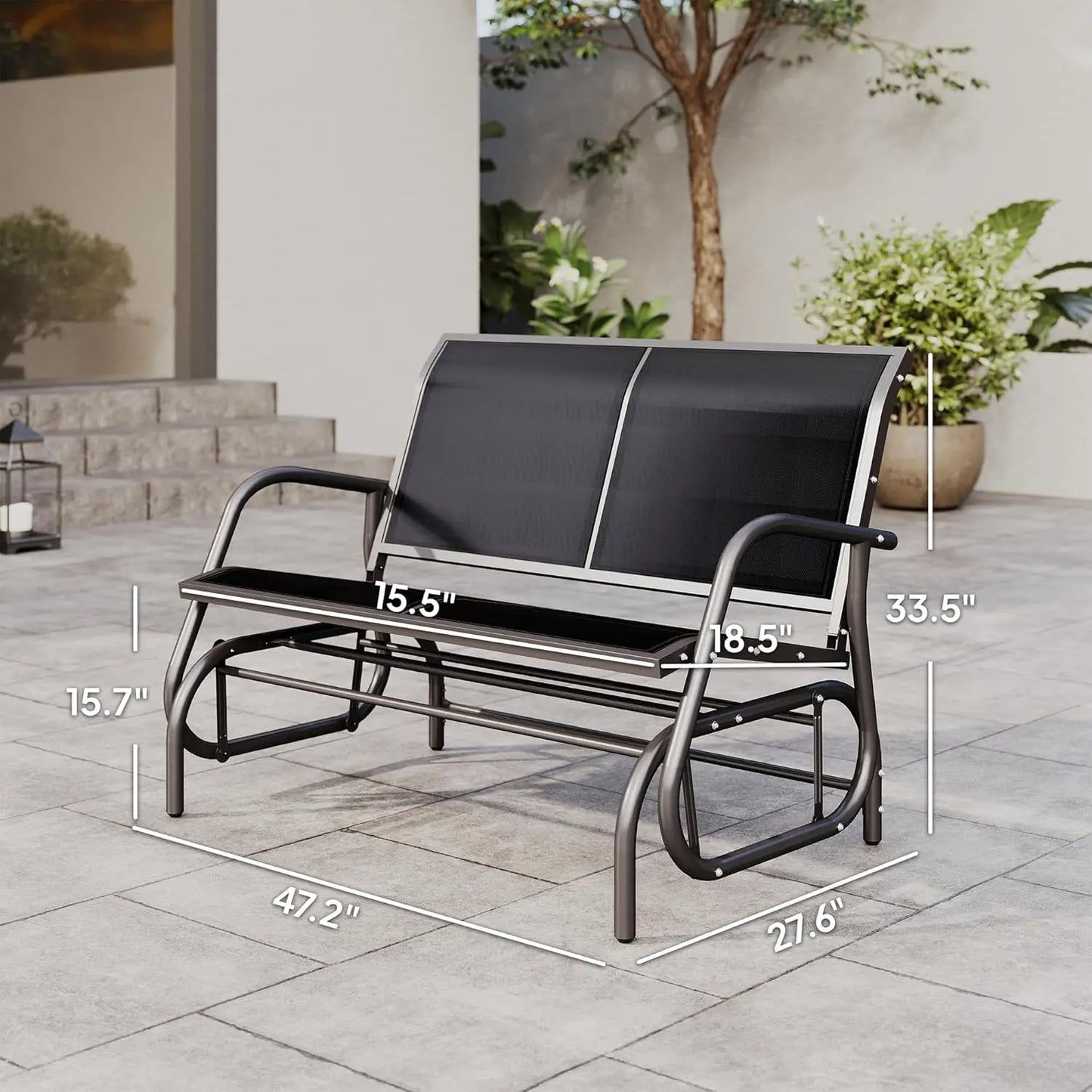 Two Person Outdoor Glider Bench With Powder Coated Steel Frame