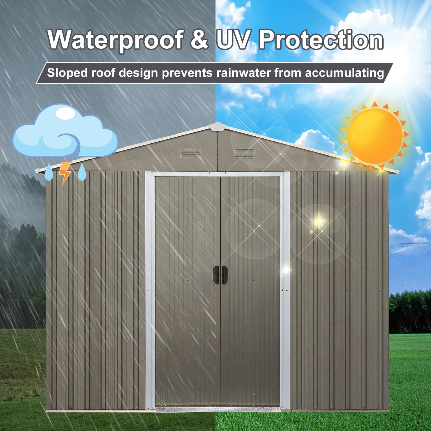 Outdoor Garden Storage Shed With Floor Waterproof Aluminum Frame