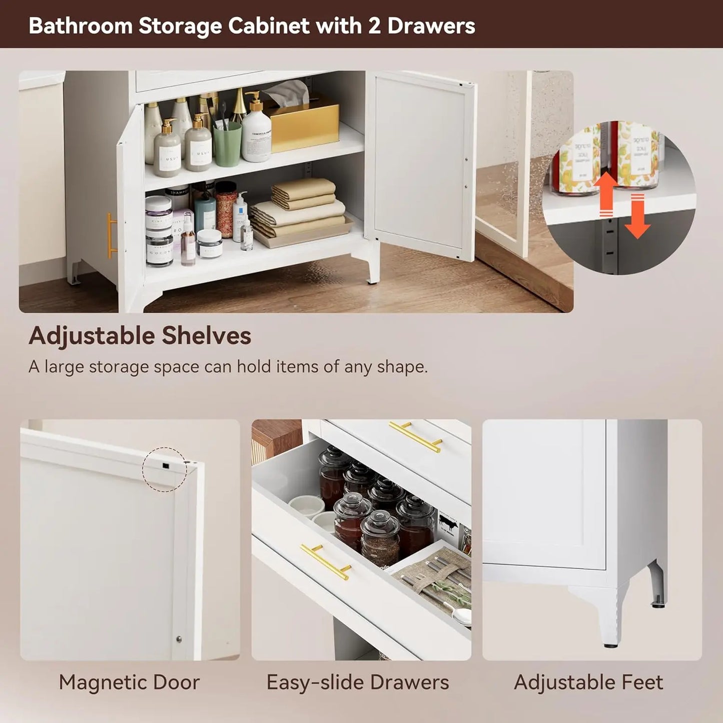Guangbai Metal Pantry Cabinet With 2 Drawers And Adjustable Shelves