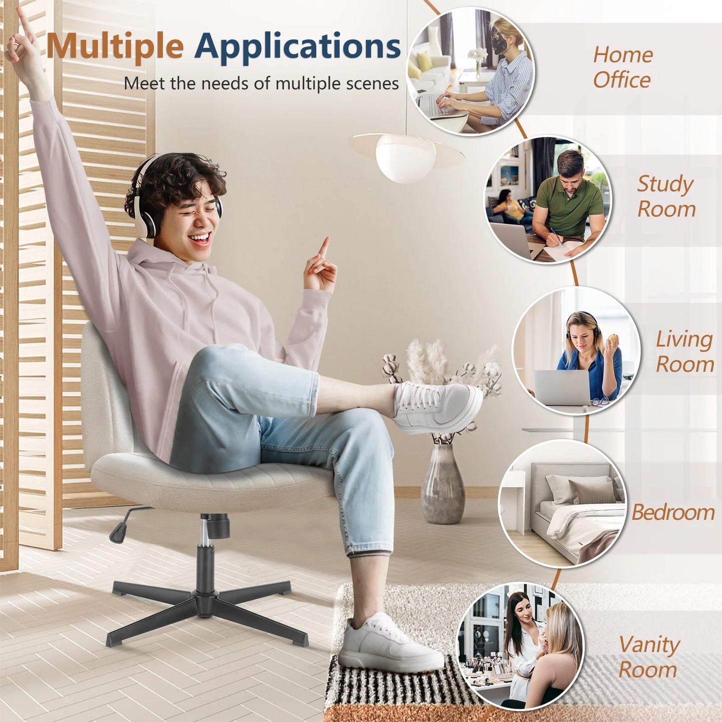 JHK Cross Legged Office Rocking Chair For Home Office