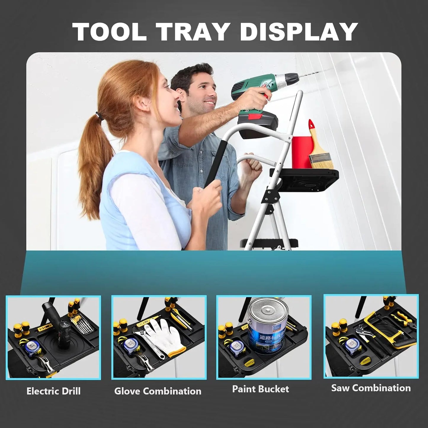 Five Step Folding Handrail Ladder Portable Steel For Home Office