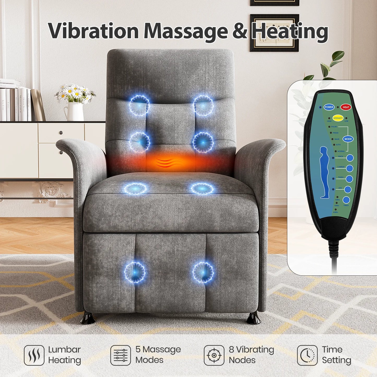 Power Recliner Chair With Heated Massage For Home Use