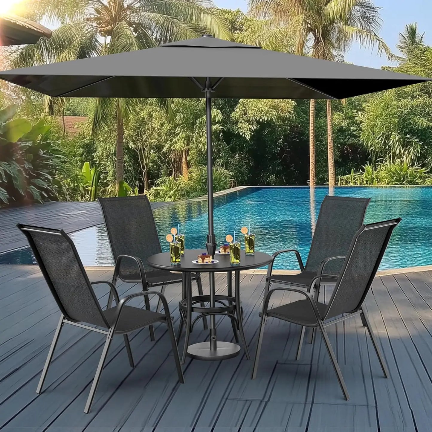 Stackable Patio Chairs Set Of 4 For Outdoor Dining
