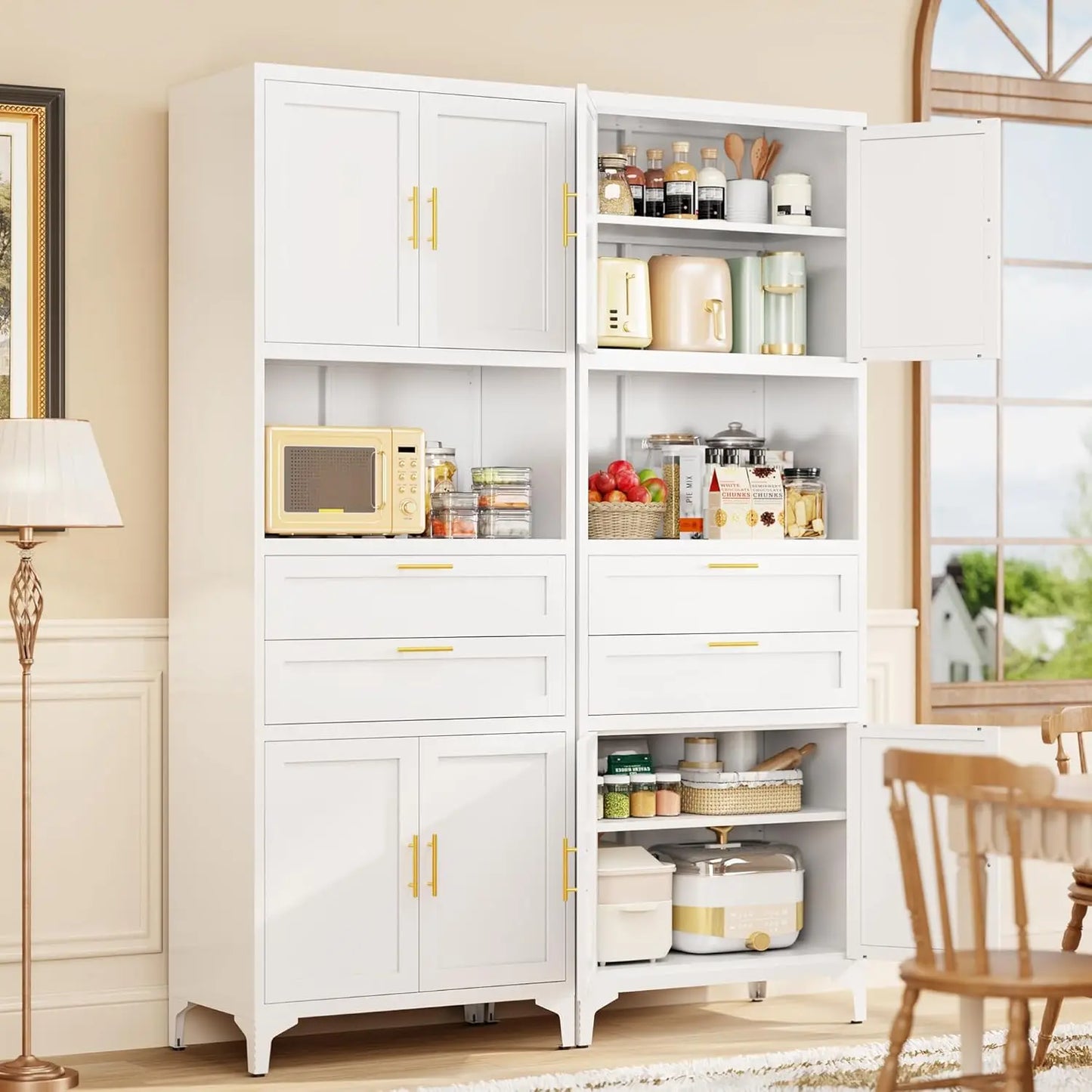 Guangbai Metal Pantry Cabinet With 2 Drawers And Adjustable Shelves