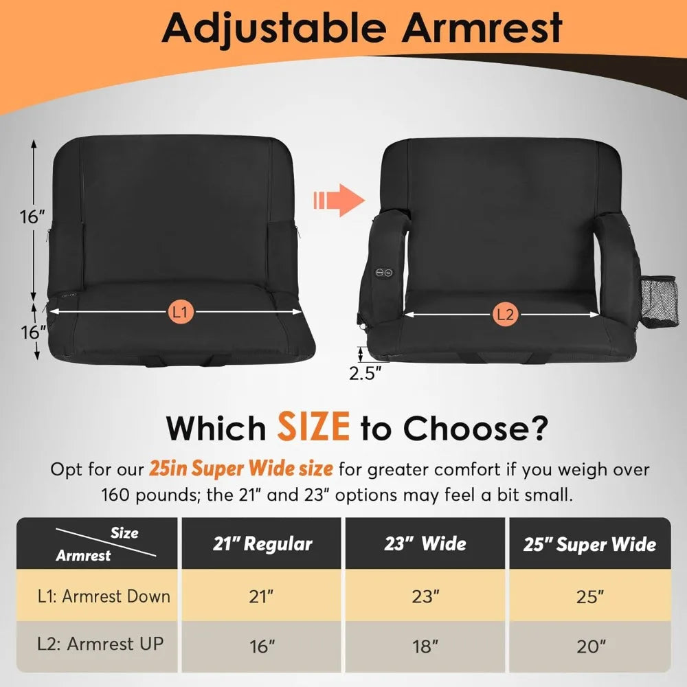 Heated Stadium Seat With Back Support And 3 Heat Levels