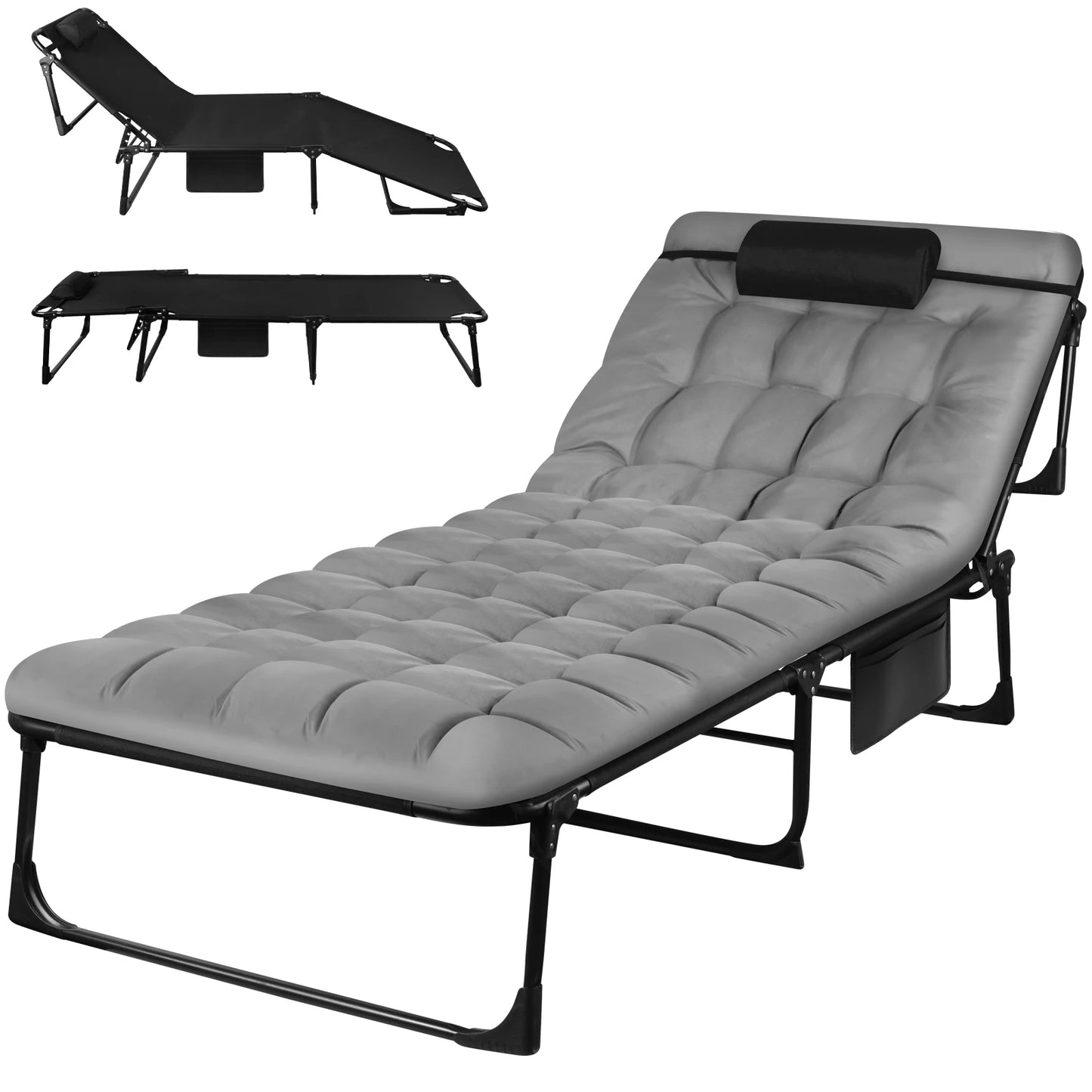 Portable Folding Camping Cot Three Position Adjustable Reclining Lounge Chair