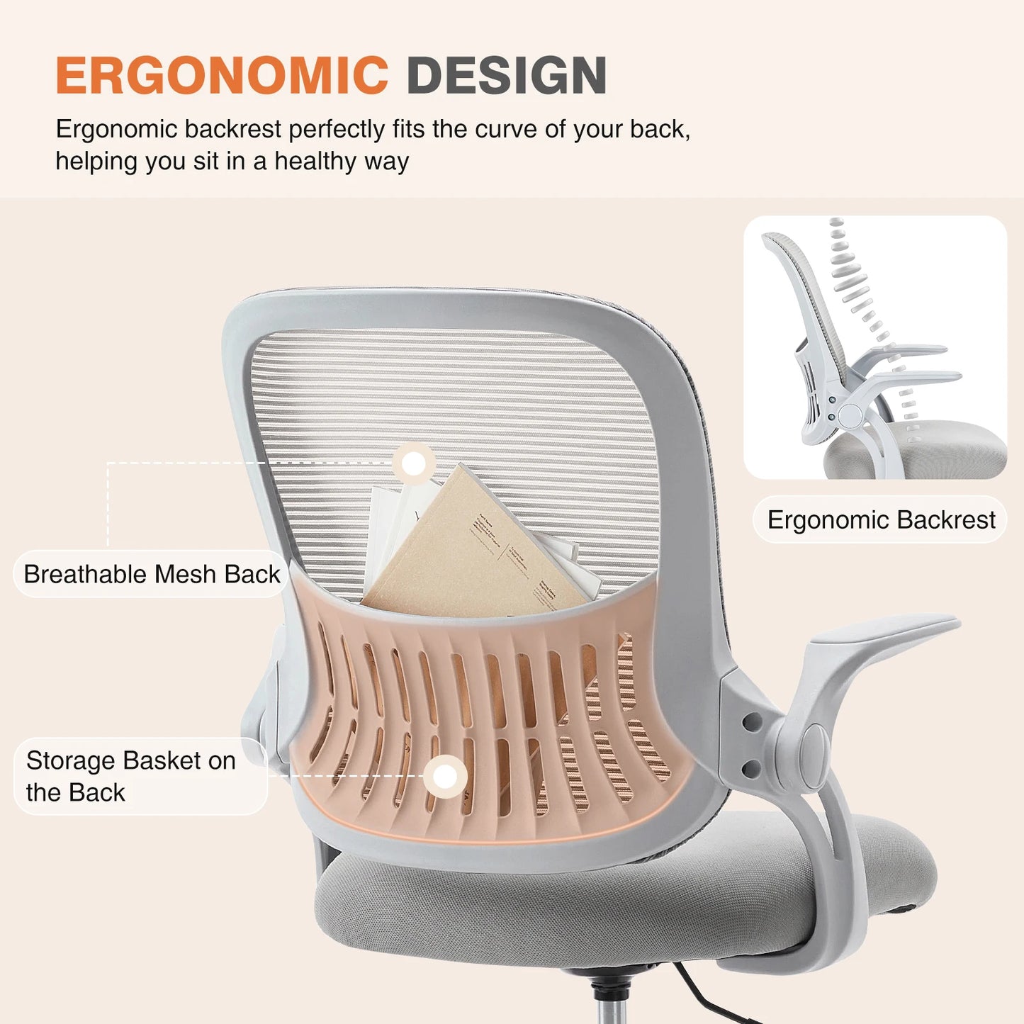JHK Ergonomic Mesh Backrest Chair With Adjustable Height And Rolling Wheels