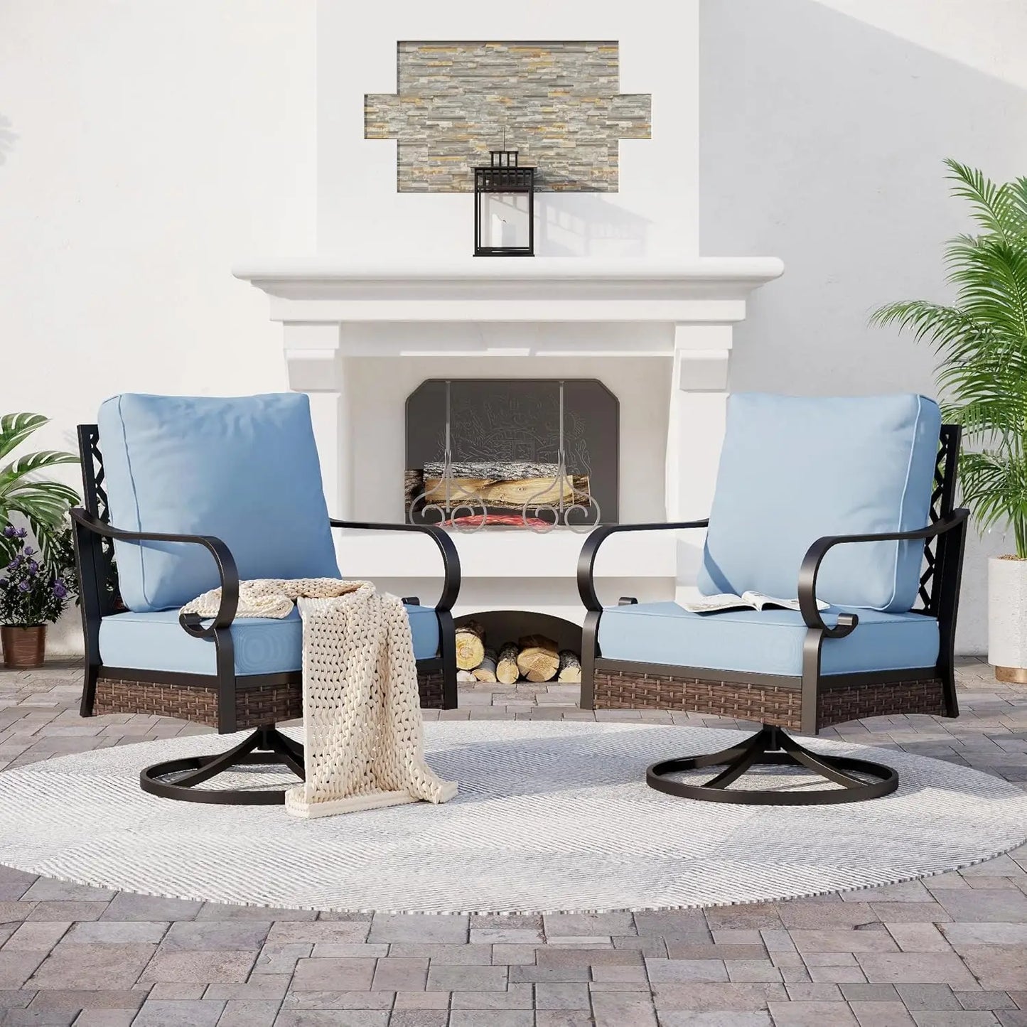 All Weather Metal Outdoor Patio Chairs 2-Piece Swivel Set