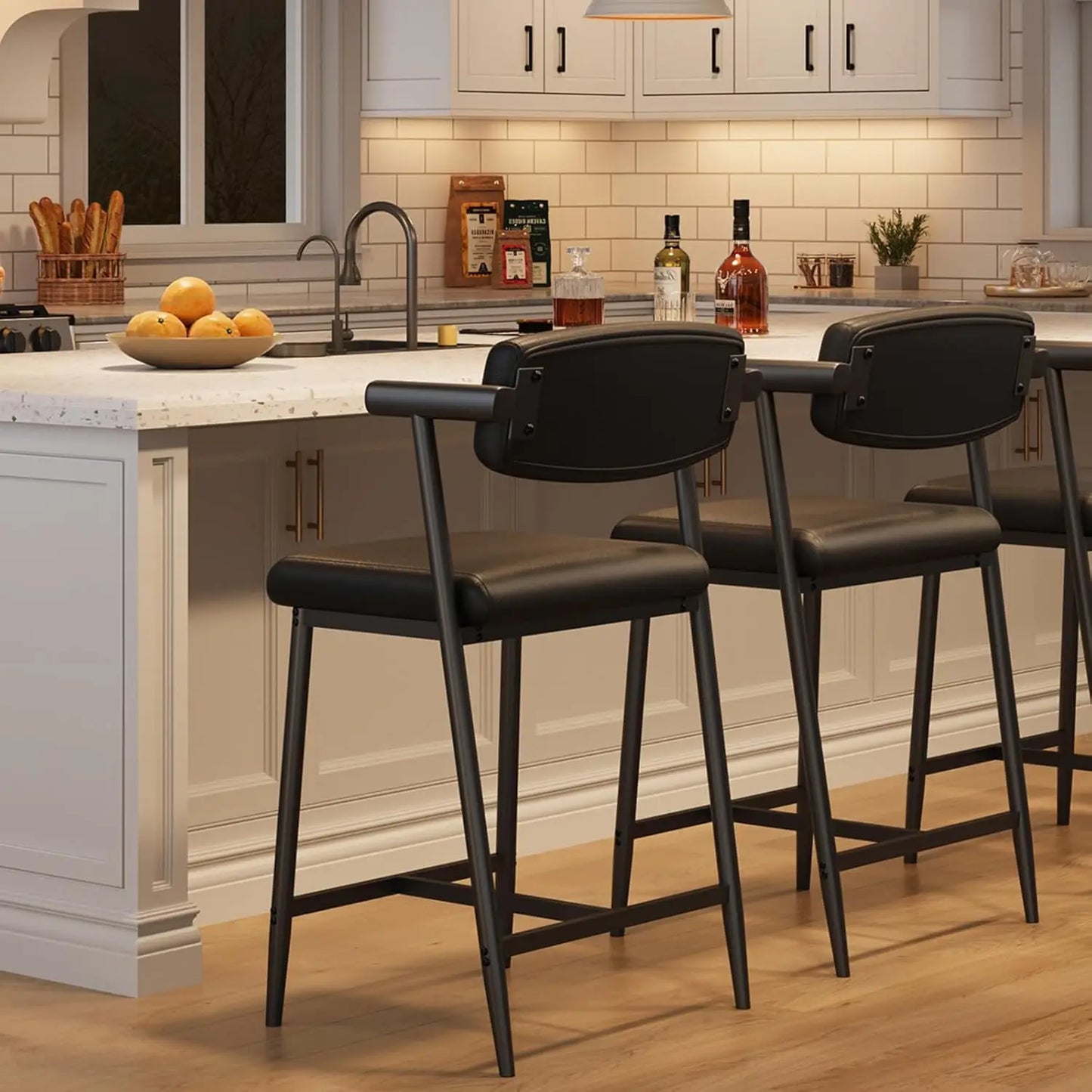 TWISTER.CK Modern Bar Stools Set 2-Pack With Upholstered Back Footrest