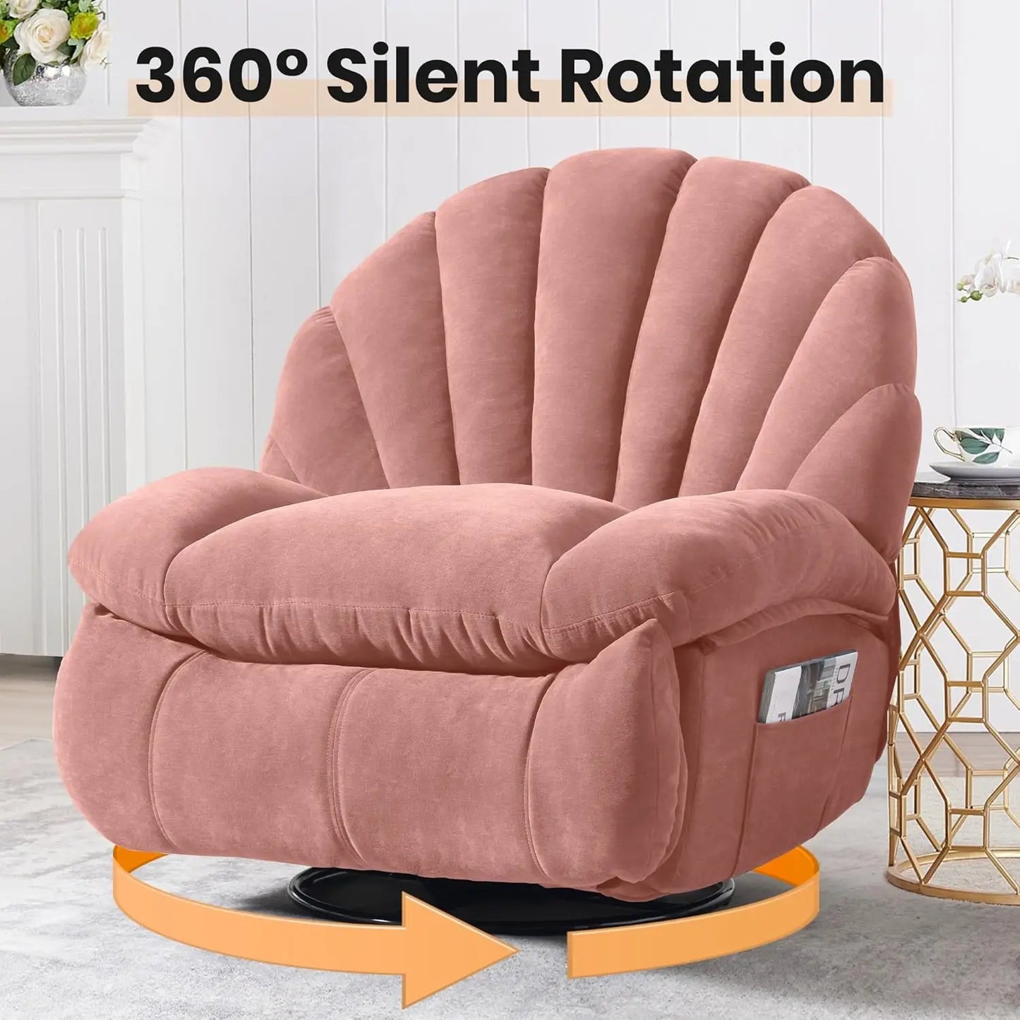 Swivel Rocker Recliner Chair With 360 Manual Rotation