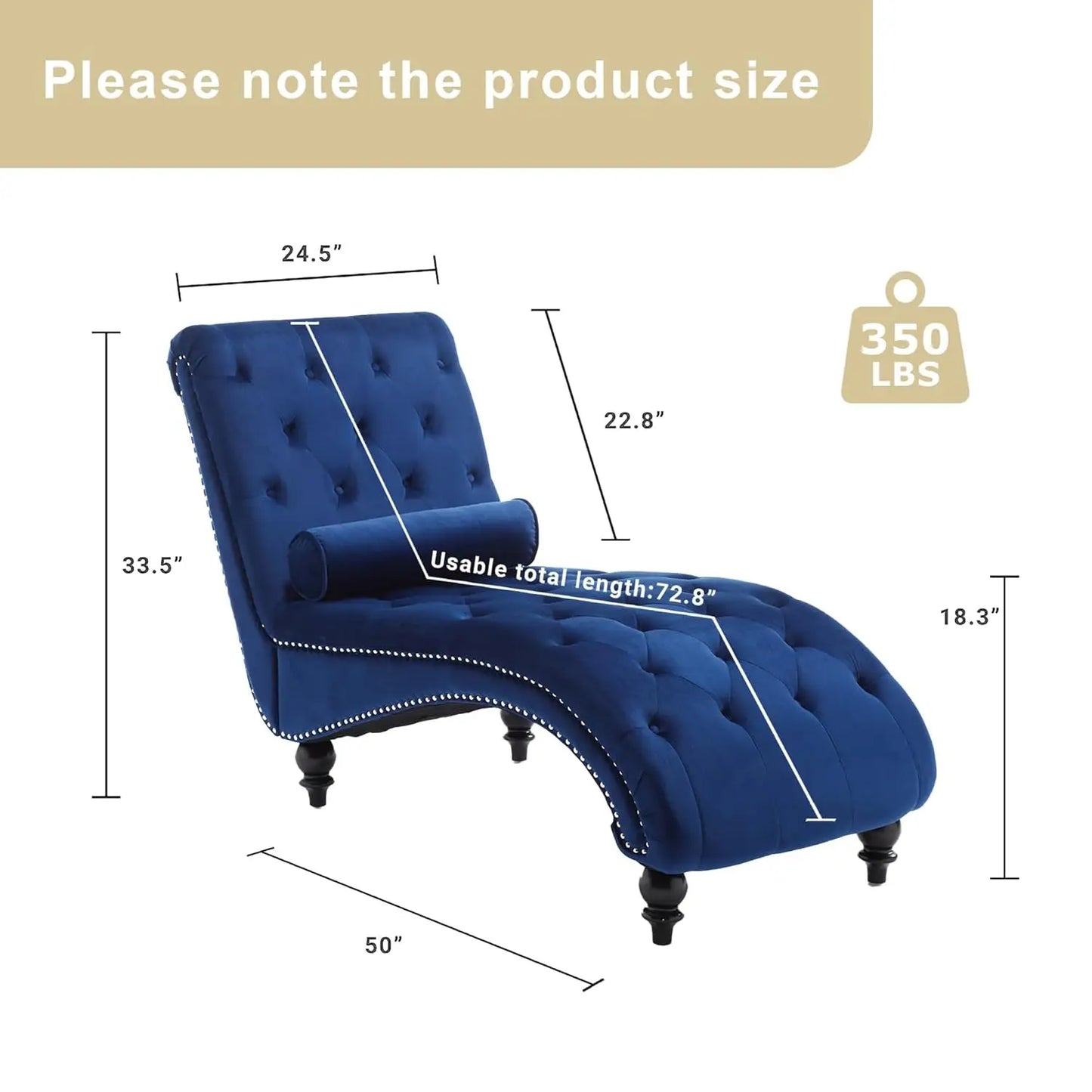 Velvet Chaise Lounge Chair With Pillow, Button-Tufted, Modern Indoor