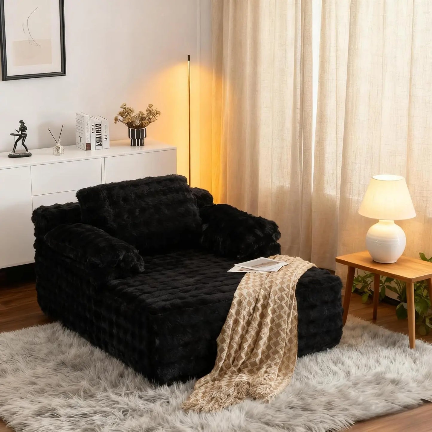 Chaise Lounge Chair Indoor Reading Sofa Bed With Bubble Fleece
