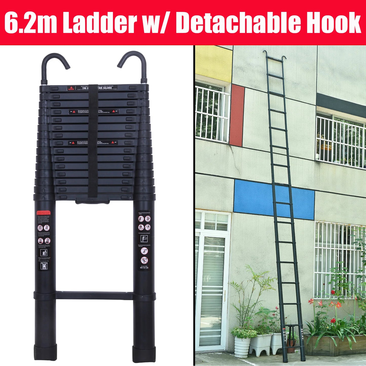 DayPlus Telescopic Aluminum Ladder With Detachable Hooks