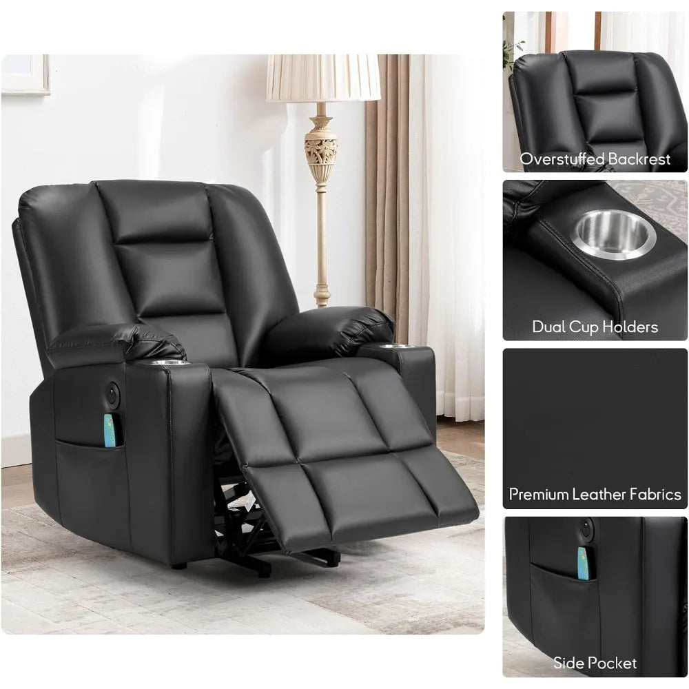 Power Lift Chair With Heat Massage USB Ports Faux Leather