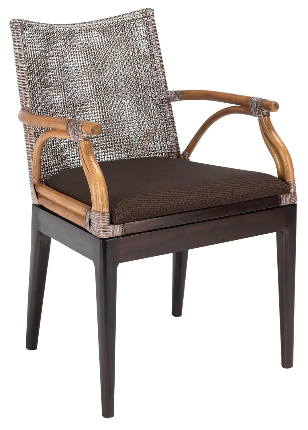 Solid Wood Rattan Arm Chair Tropical Coastal Living Room Seating
