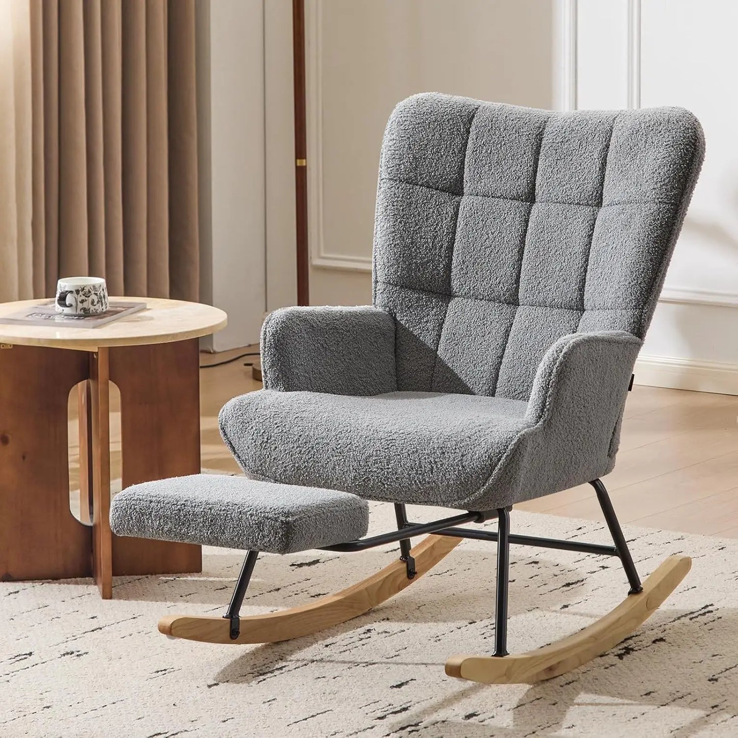 Nursery Rocking Chair Modern Upholstered Glider With Retractable Footrest