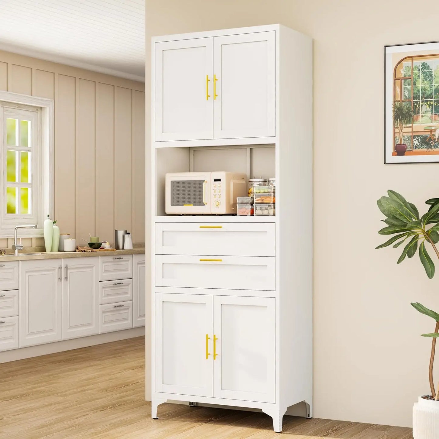 Guangbai Metal Pantry Cabinet With 2 Drawers And Adjustable Shelves