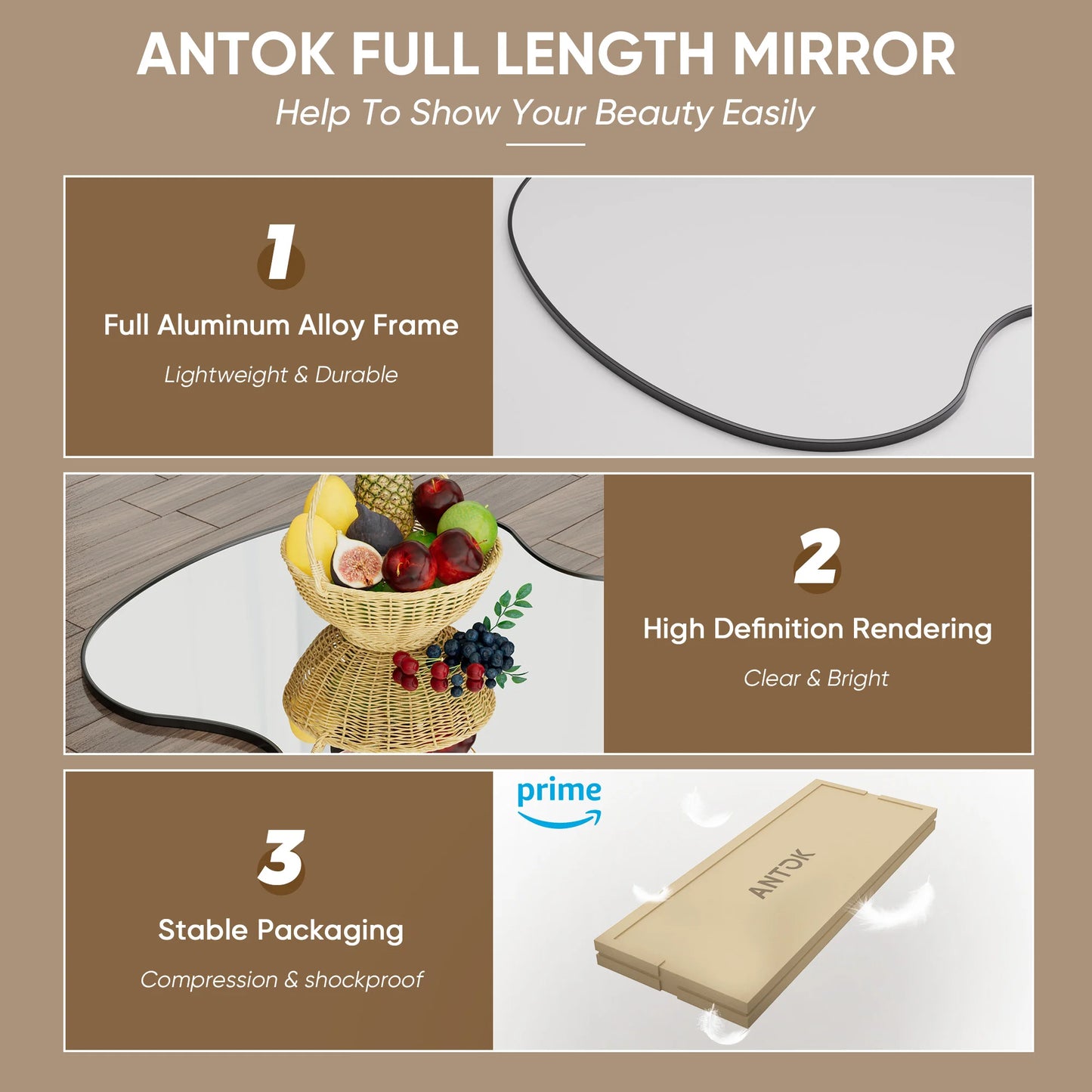 Antok Wavy Glass Mirror With Stand For Living Room And Bedroom