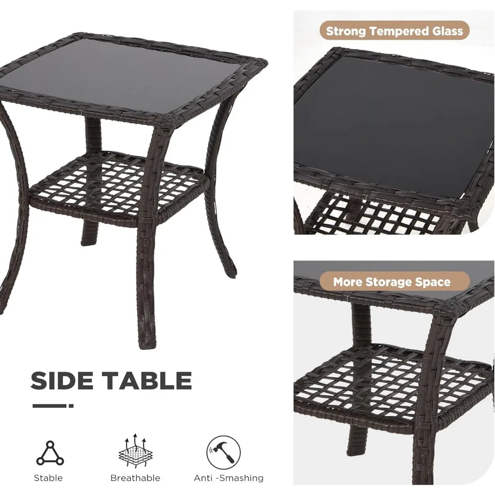 Outdoor Wicker Swivel Chair Set With Cushions And Glass Table