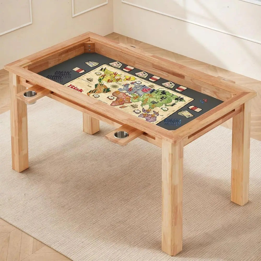 Oak Gaming Table With Removable Top Leather Mat Cup Holders