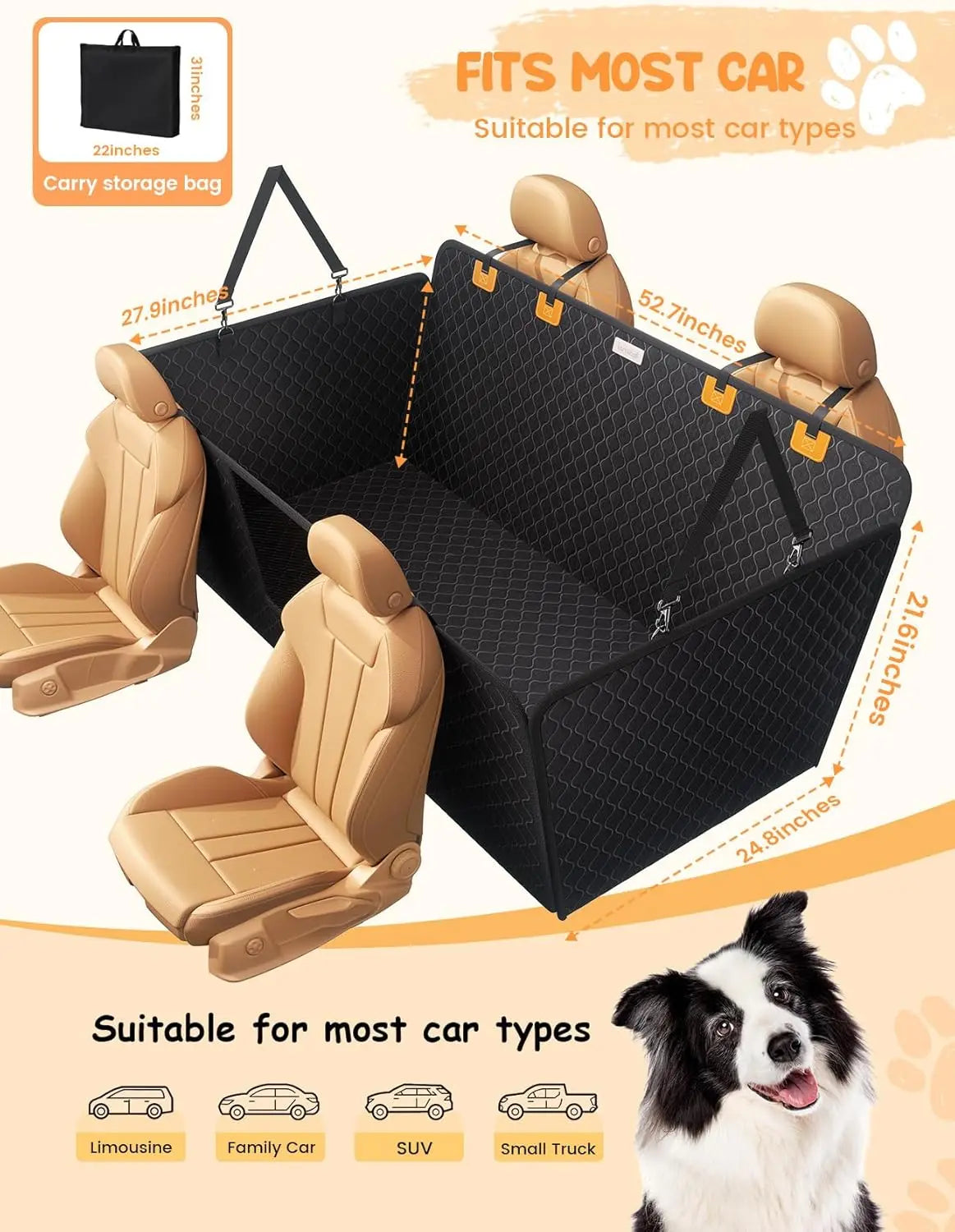 Upgraded Dog Car Seat Cover Waterproof Anti-Rip With Mesh Window